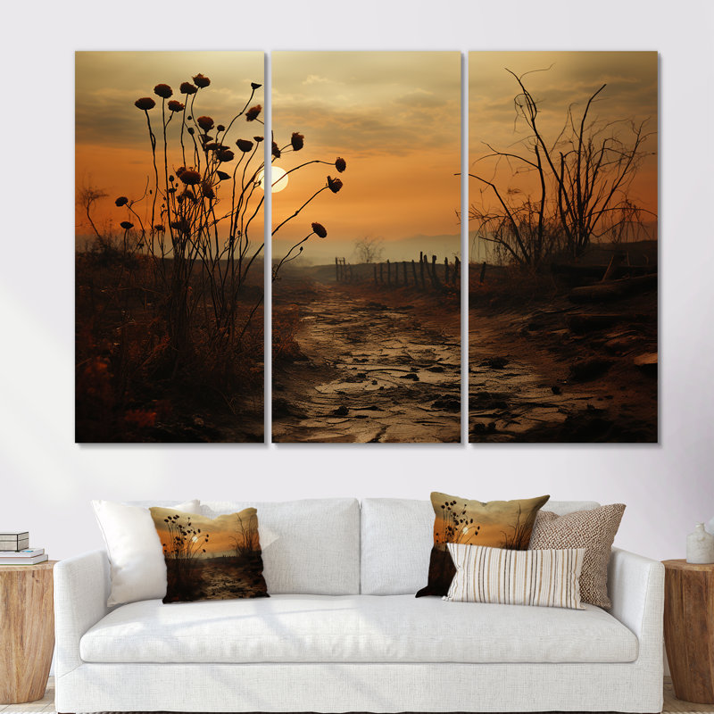 Mums Field With Sunset - Ensemble de décoration murale Mums, Toile tendue, H 40 po x l 60 po x P 1 po