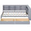 Lit de jour simple en bois gris avec compartiment de rangement, 2 tiroirs et compartiments de chargement, tablette double couche