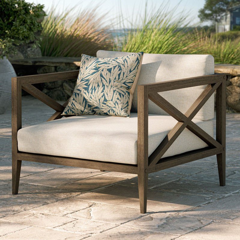 Northlake Outdoor Teak Armchair In Weathered Gray Pebble, Beige