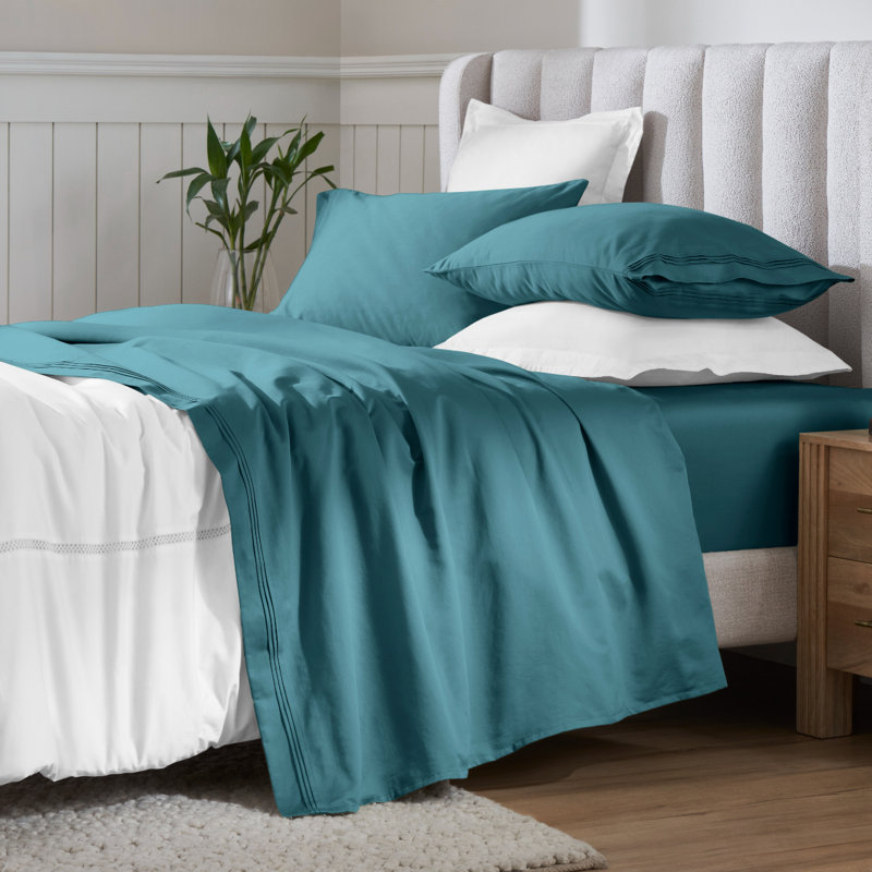 Egyptian Cotton Deep Pocket Solid 650 Thread Count Sheet Set, Split King, Caribbean