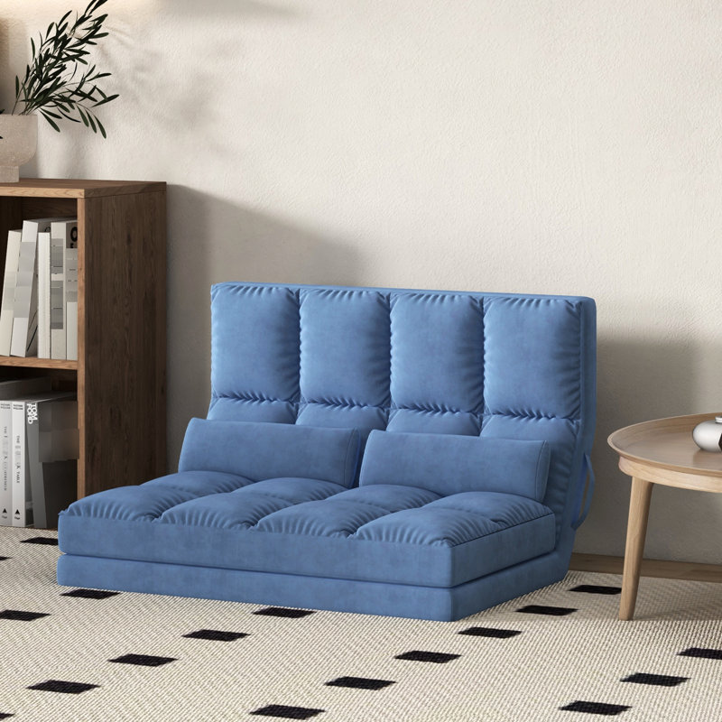 Canapé-lit pliant réglable et 2 coussins, L 40,25 po, bleu, avec rangement compact