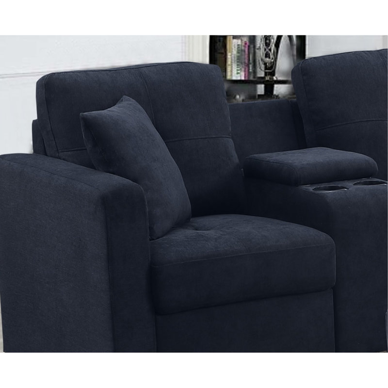 7 couches modulaires en microfibre douce bleu foncé - Coussins hauts, deux porte-gobelets, cadre en bois massif pour utilisation en tissu