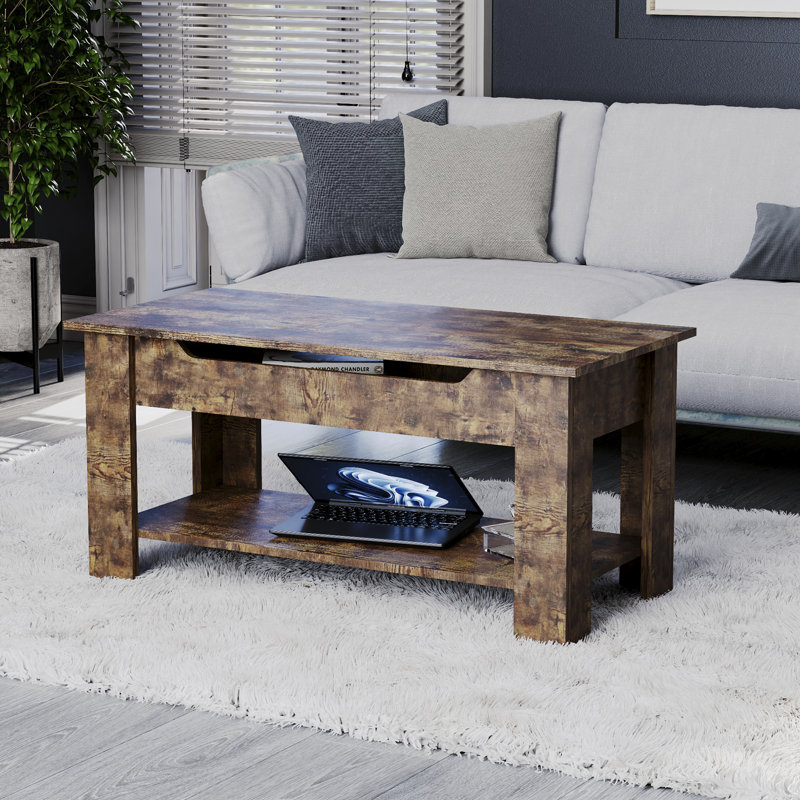 Anavictoria Lift Top Four Leg Coffee Table with Storage, Dark Wood, Dark Wood