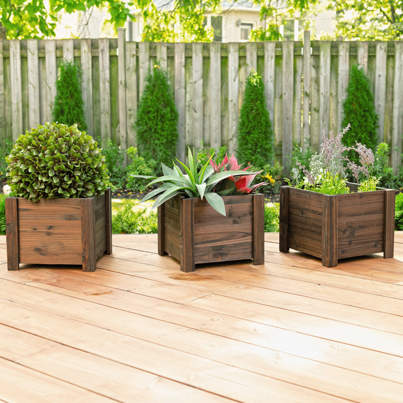 Wood Planter Box, 10" H x 12" W x 12" D