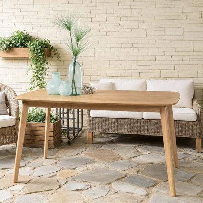 Table de salle à manger en bois massif minimaliste, table de cuisine rectangulaire avec pieds fuselés, finition naturelle pour petits espaces et intérieurs modernes