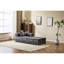 Lit futon confortable gris foncé avec support pour le dos et accoudoirs, conception convertible, chenille de haute qualité, rembourrage en mousse à mémoire de forme, coussin de sol pour salon 3 places, mousse, sieste-27323159