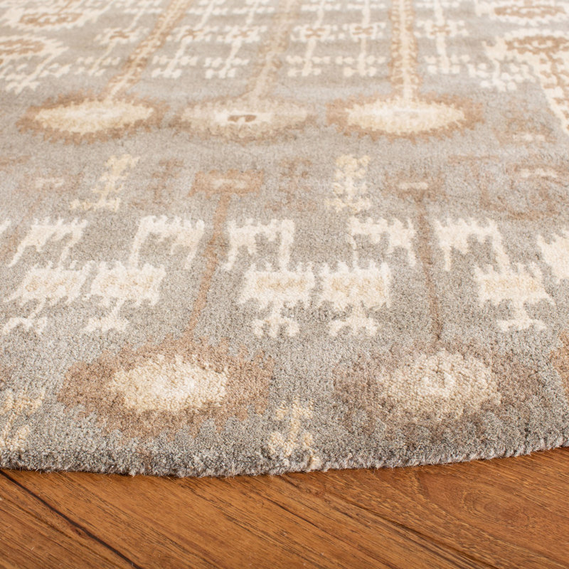 Kouerga Hand Tufted Wool Ikat Rug, Round 7'