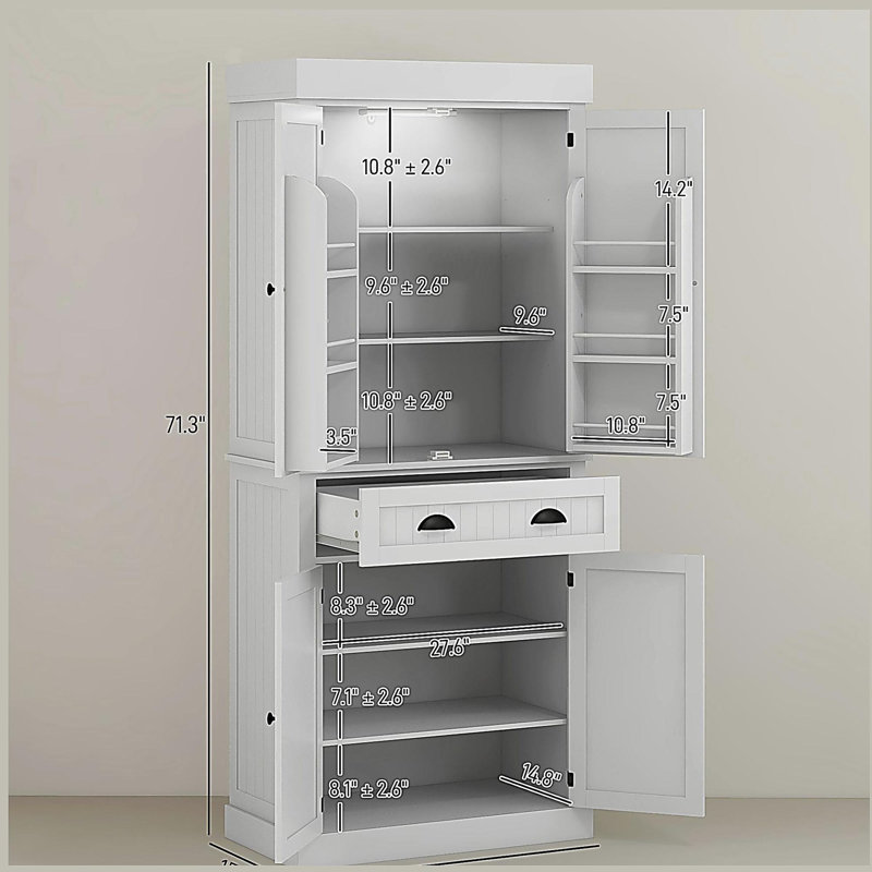 Armoire de cuisine avec lumières DEL, 6 tablettes de porte, un tiroir et 4 tablettes réglables