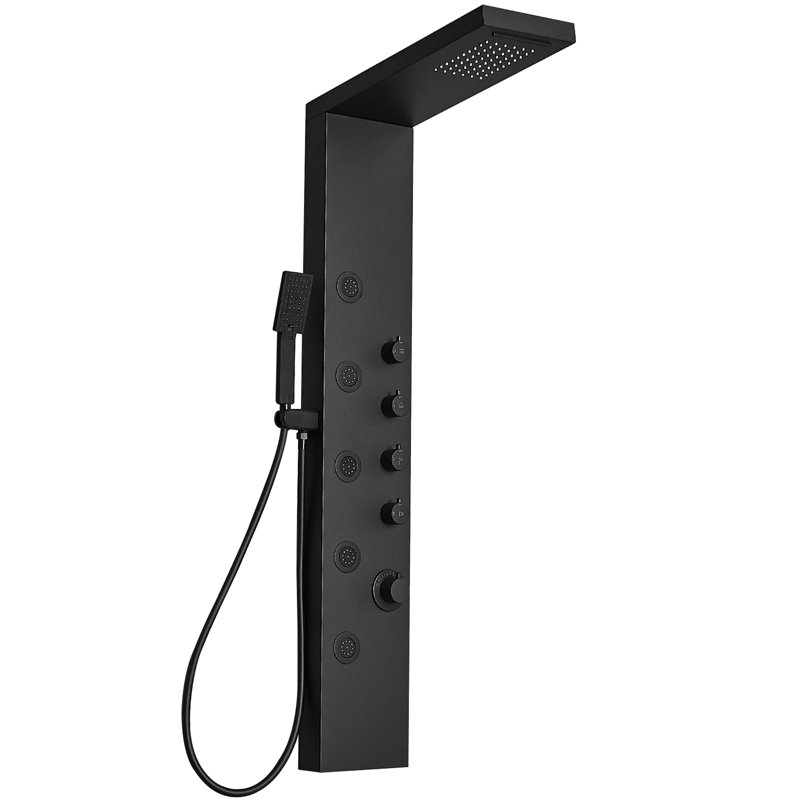 4-way Diverter Shower Tower Panel System With Fixed Shower Head, Matte Black