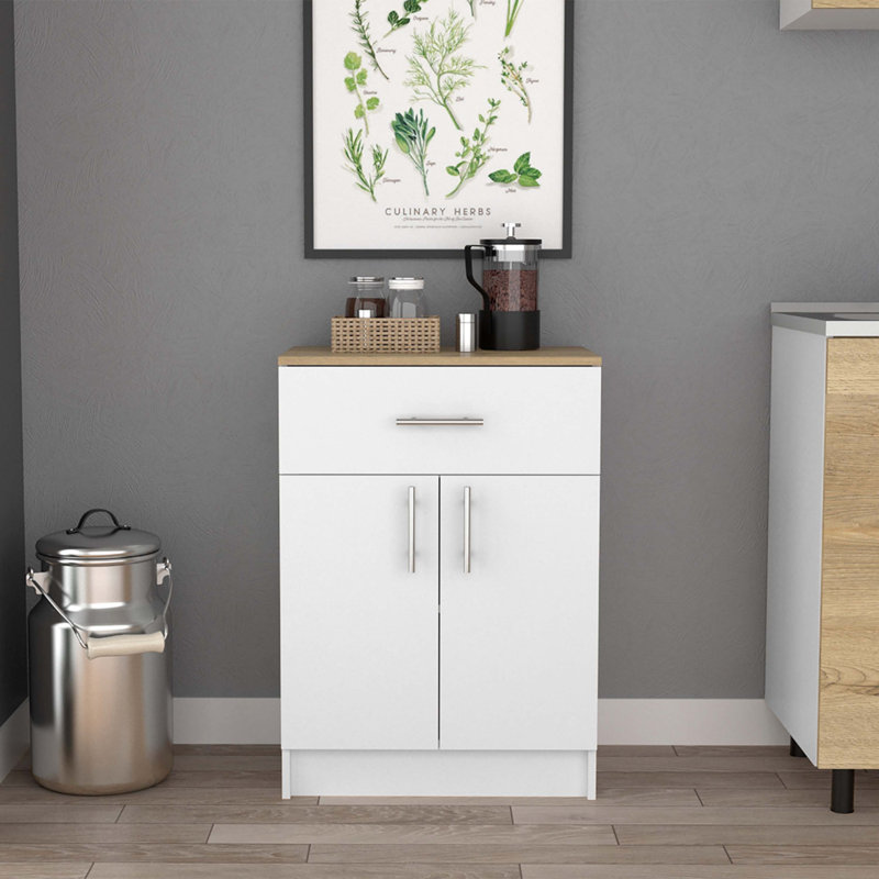 Armoire de rangement Pantry H 33 po, un tiroir, deux tablettes intérieures, deux portes, chêne blanc / clair