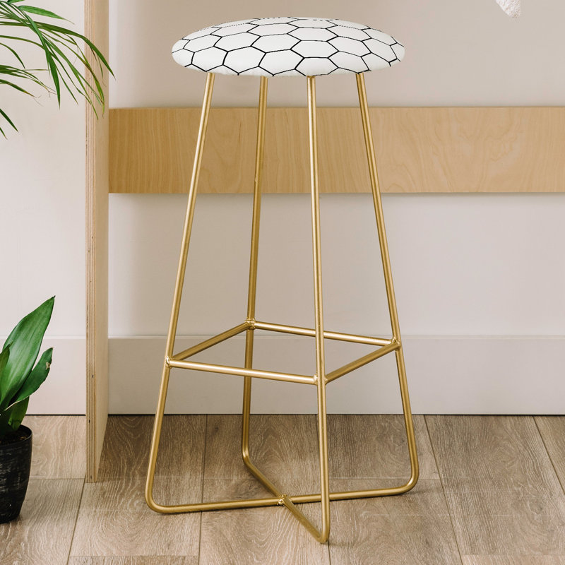 Upholstered Counter Stool with Metal Frame, Black/White Geometric 2