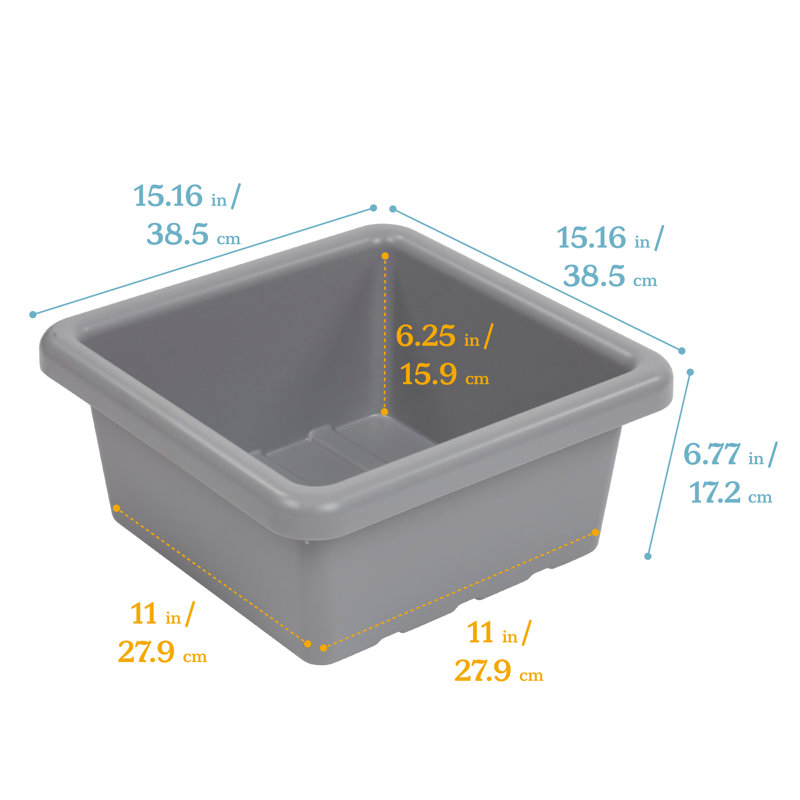 ECR4Kids Stackable Square Bins with Non-Snap Lids, Multipurpose Organization, 2-Pack, Gray