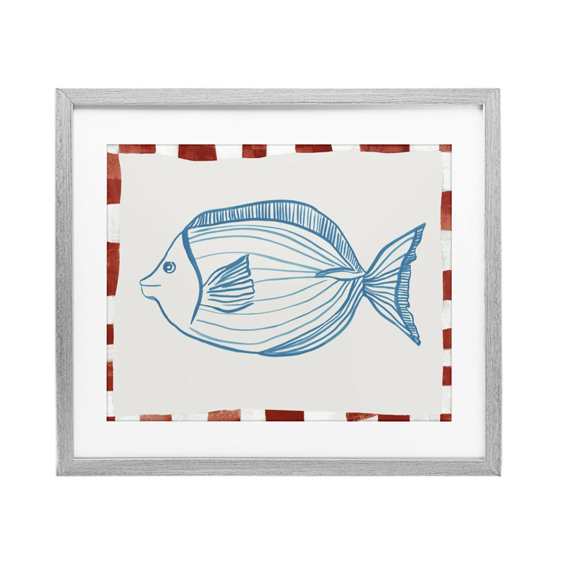 Reproduction sous-marine de croquis de poissons océaniques, design par Hannah Dawson, H 17 po x l 21 po, Cadre de ferme gris