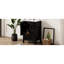 Meuble-lavabo de 24 po d'inspiration rétro noire avec lavabo en céramique pré-percé, solutions de rangement à fermeture en douceur et poignées en métal rétro style autoportant pour lavabo nécessitant peu d'entretien-207393989
