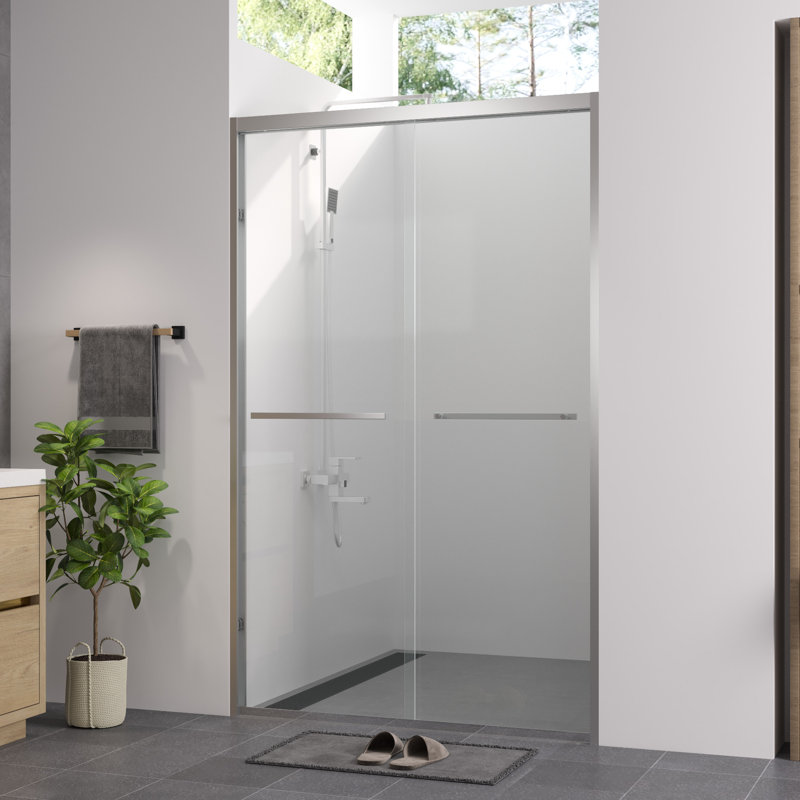 44 - 48"X76" Bathroom Sliding Door With Hardware, 1/4"  6Mm  Clear Tempered Glass, Aluminum Frame, Safe And Design, Strong Packaging
