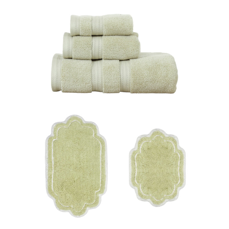 Ensemble de serviettes de bain 3 pièces et 2 tapis de bain 2 pièces Talbert Collection (lot de 5), Vert