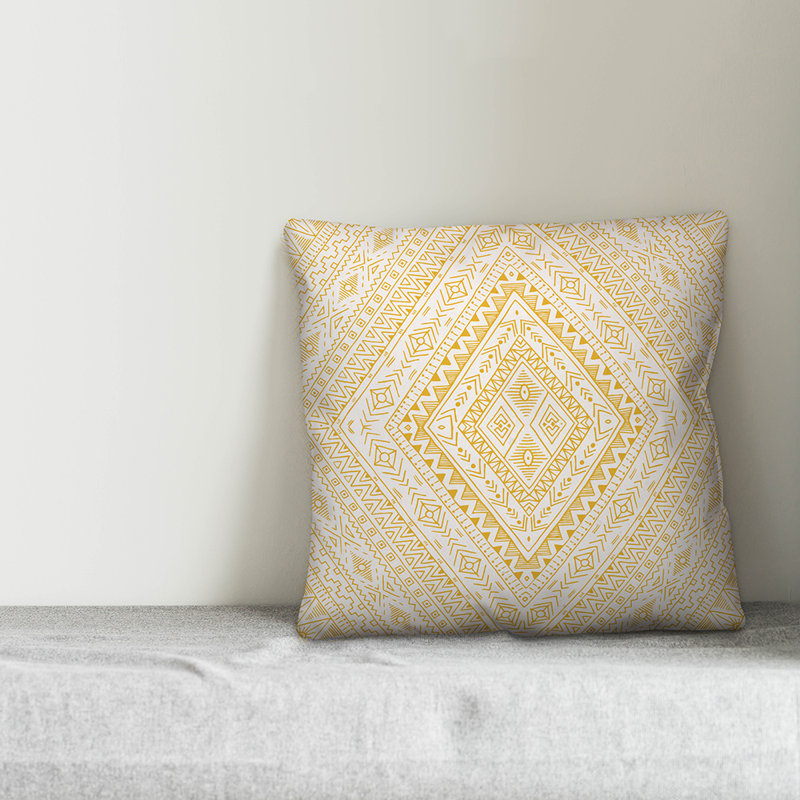 Throw Pillow, 20" x 20", White/Yellow Geometric 5