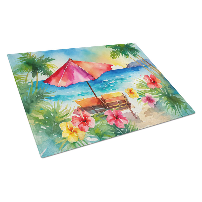 Hawaii Hawaiian Hibiscus in Watercolor Glass Cutting Board Large