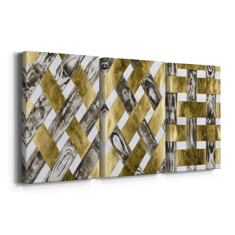 End Grain Weave I  -Custom Wrapped Gallery Canvas - 3 Pieces, 27" H x 54" W