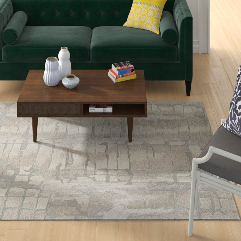 Tapis ivoire / beige touffeté à la main Lavonne, Rectangle 5 pi 3 po x 7 pi 9 po