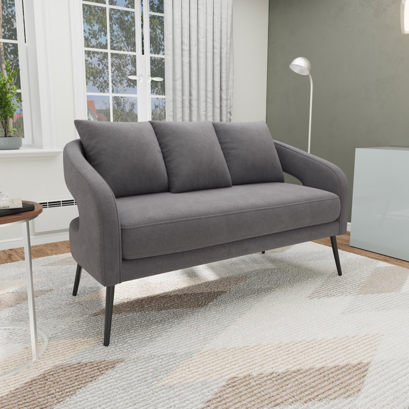 Causeuse l 53,7 po moderne avec dossier ouvert avec 3 coussins, Gris anthracite