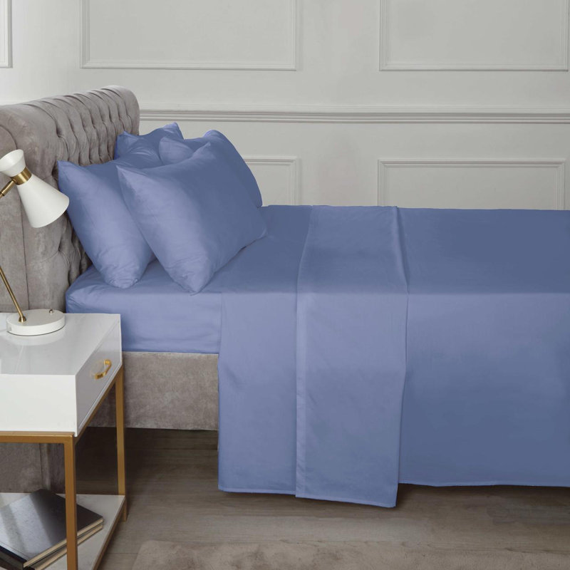 Percale Machine Woven Fitted Sheet	, Blue, Kingsize (5')
