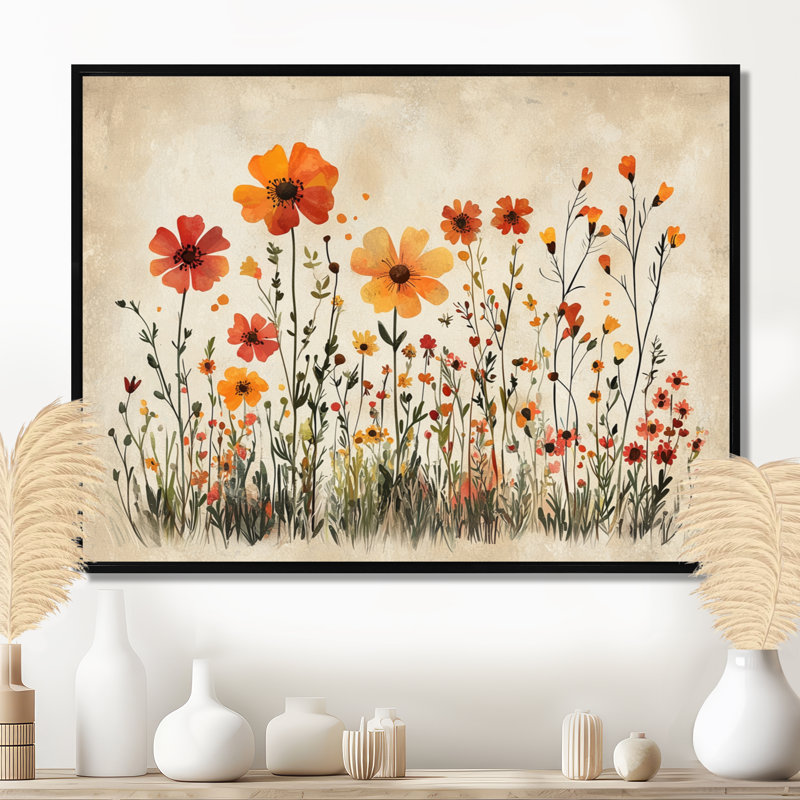 Iverson - Floral Wall Art, Black, 12" H x 20" W, Impression encadrée flottante