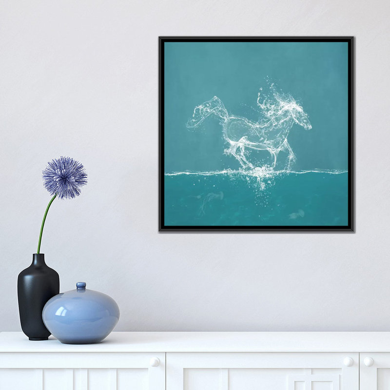 «Water Horse», impression sur toile, H 18 po x l 18 po x P 1,5 po, Pas de tapis, Toile avec cadre noir