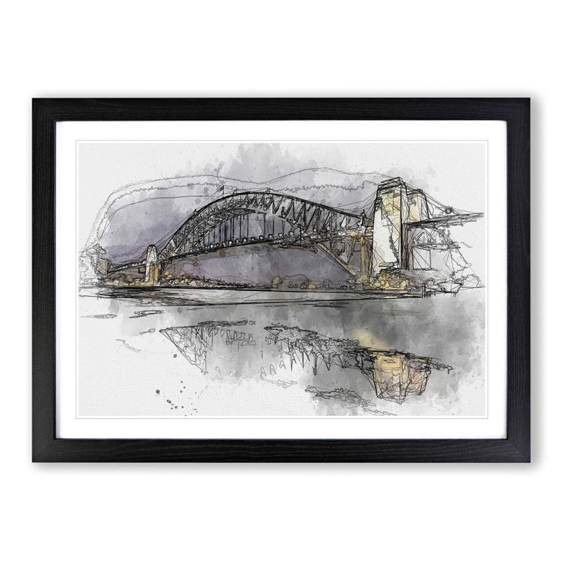 Sydney Harbour Bridge Australia in Abstract - Picture Frame Graphic Art Print, Black Framed, 62cm H x 87cm W x 2cm D