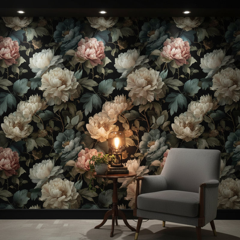 Papier peint floral, décoration murale, botanique, rétro