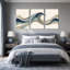 «Blue and Beige Layered Wavy Ocean Stream», ensemble de 3 toiles murales-79730758
