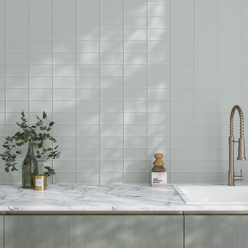 6'' x 3'' Glass Subway Wall Tile, Gray