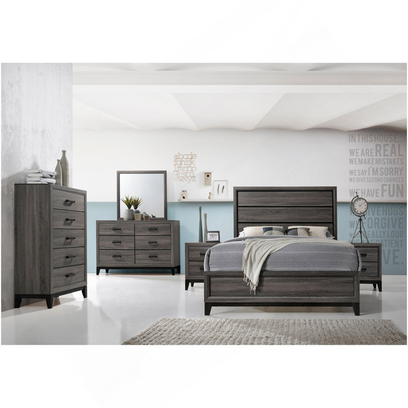 Grand lit contemporain en bois gris