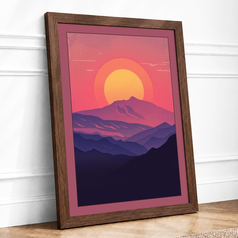 Mountains At Sunset Minimalist - Print, Walnut, A1 - 84.1 x 59.4 cm