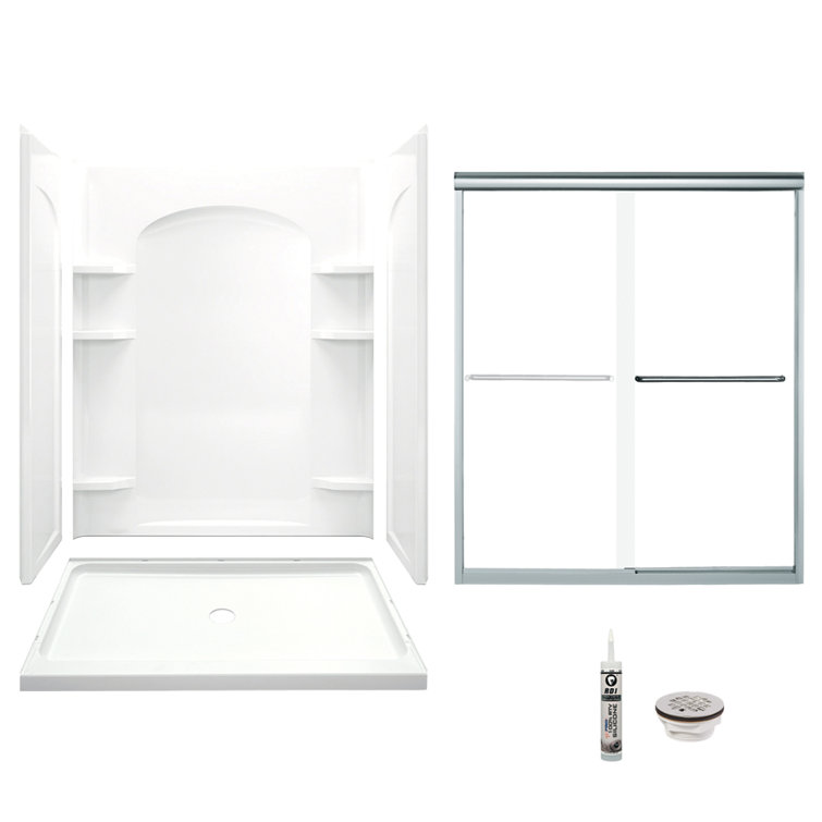 60" W x 75.75" H Frameless Rectangle Sliding Shower Kit with Towel Bar and Base Included