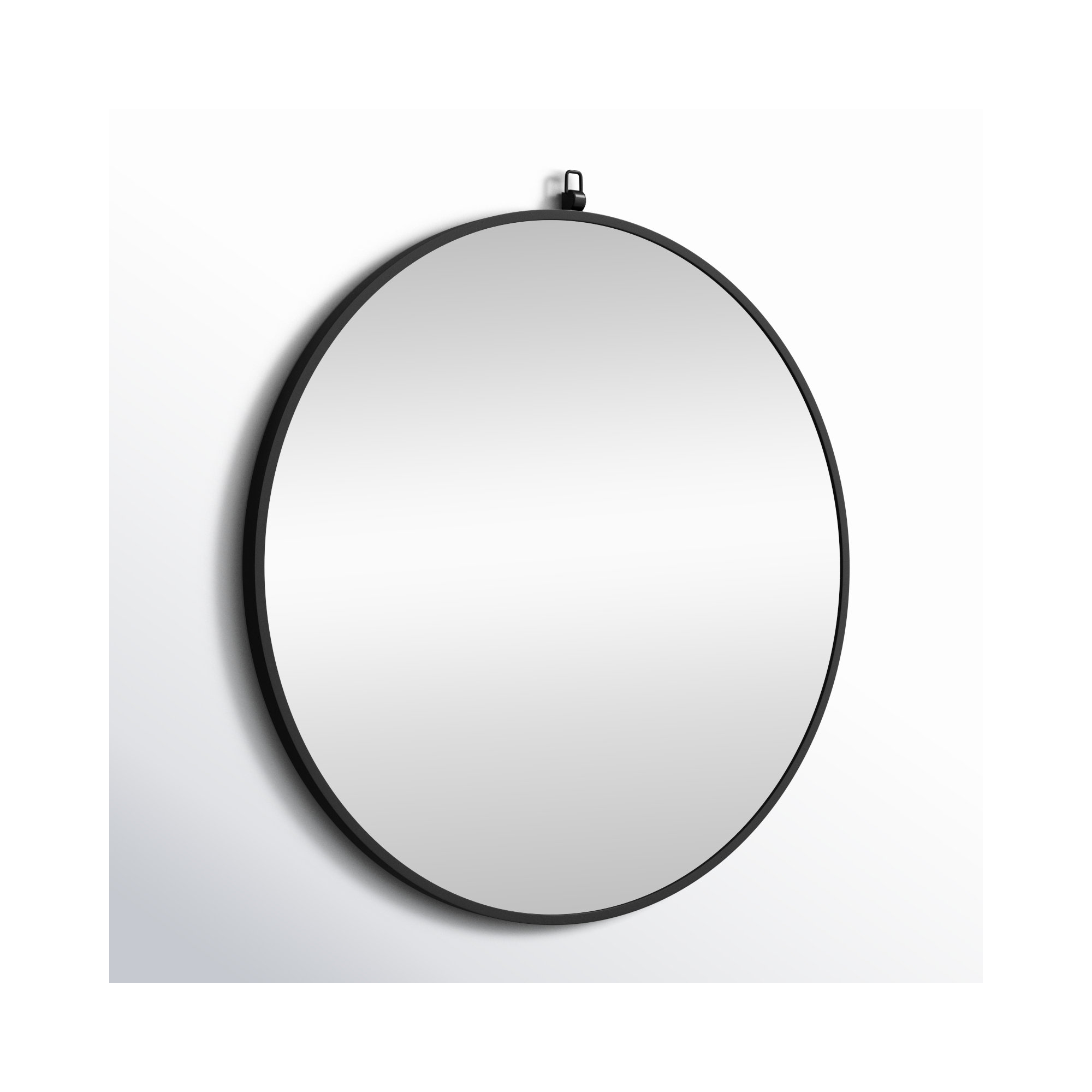 Cassie Metal/Manufactured Wood Round Wall Mirror, Black, 42" x 42"