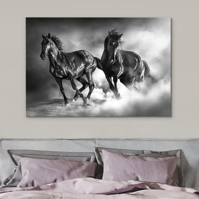 Courir les chevaux IDÉE4WALL, reproduction d'art sur toile encadrée, cheval, étalons, animaux, nature, photographie, réalisme, paysage rustique, portrait, faune, campagne, salon, chambre à coucher, bureau
