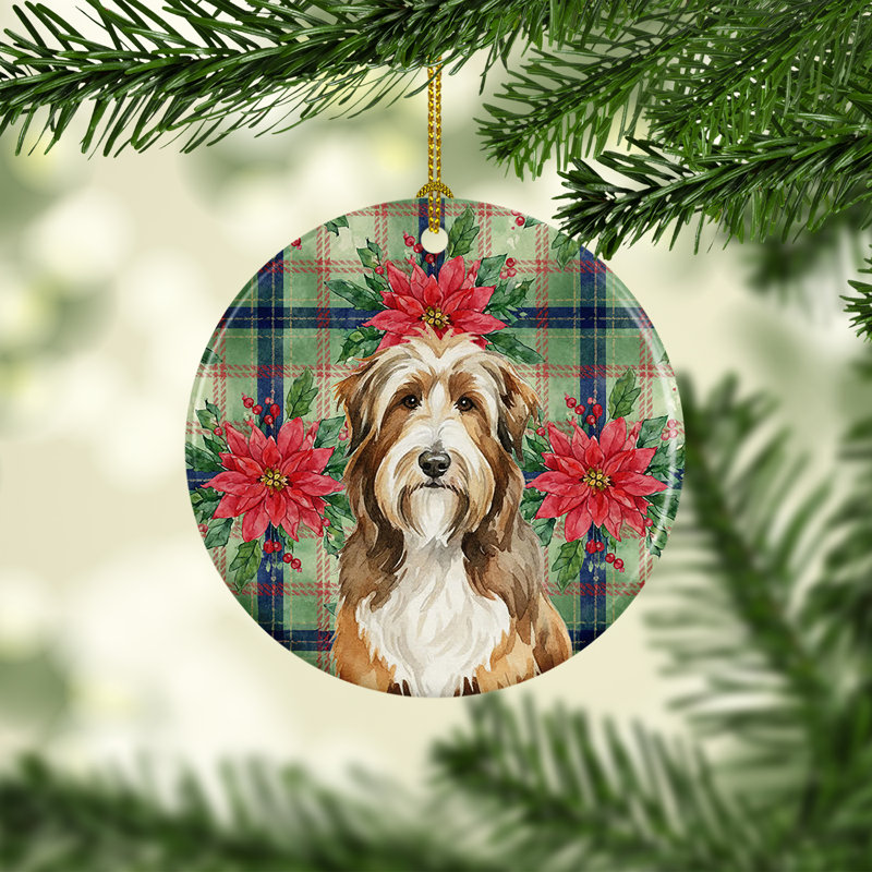 Ornement en céramique brun, Bearded Collie Brown