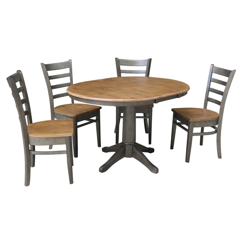 Ensemble de salle à manger extensible Deriya, 5 pièces : 1 table, 4 chaises, Hickory / charbon délavé
