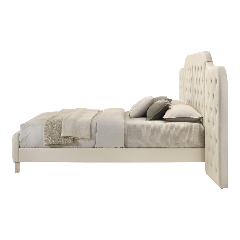 Lit à panneau tapissier beige Aishe, Grand