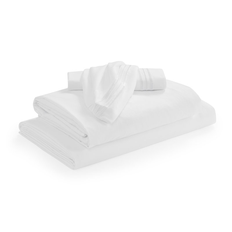  Ensemble de draps hypoallergéniques à double brossage 1800 Series, Blanc, Ensemble de draps pour lit simple TG avec 1 taie d