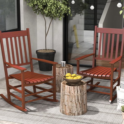 2 chaises berçantes pour l'extérieur, patio en bois avec dossier fin et haut, convient au jardin, balcon, porche, support de 352 lb, rouge vin de 2 chaises d'extérieur, grande capacité de charge,