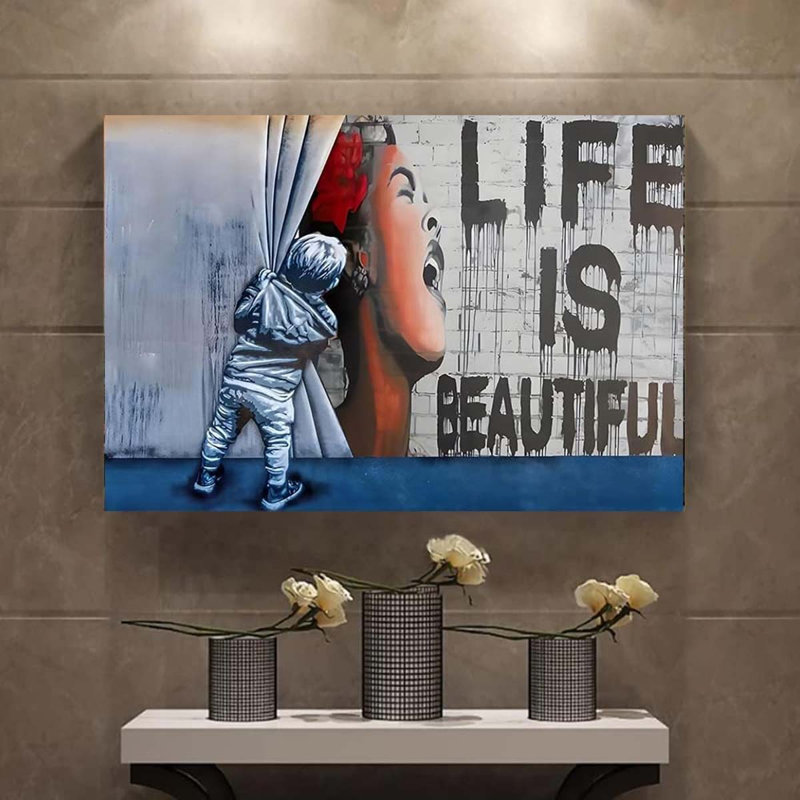 40*30,Street Graffiti Wall Art Decor Life Is Beautiful Large Abstract Pictures Painting.