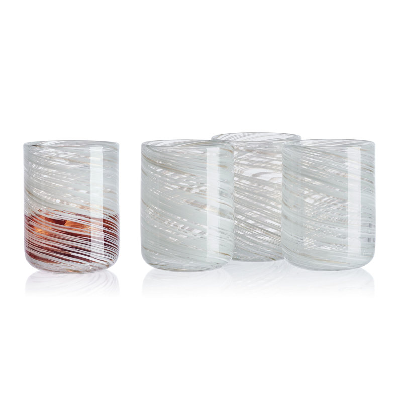 Color Swirl 15 oz. Double Old Fashion Glasses, Clear/White