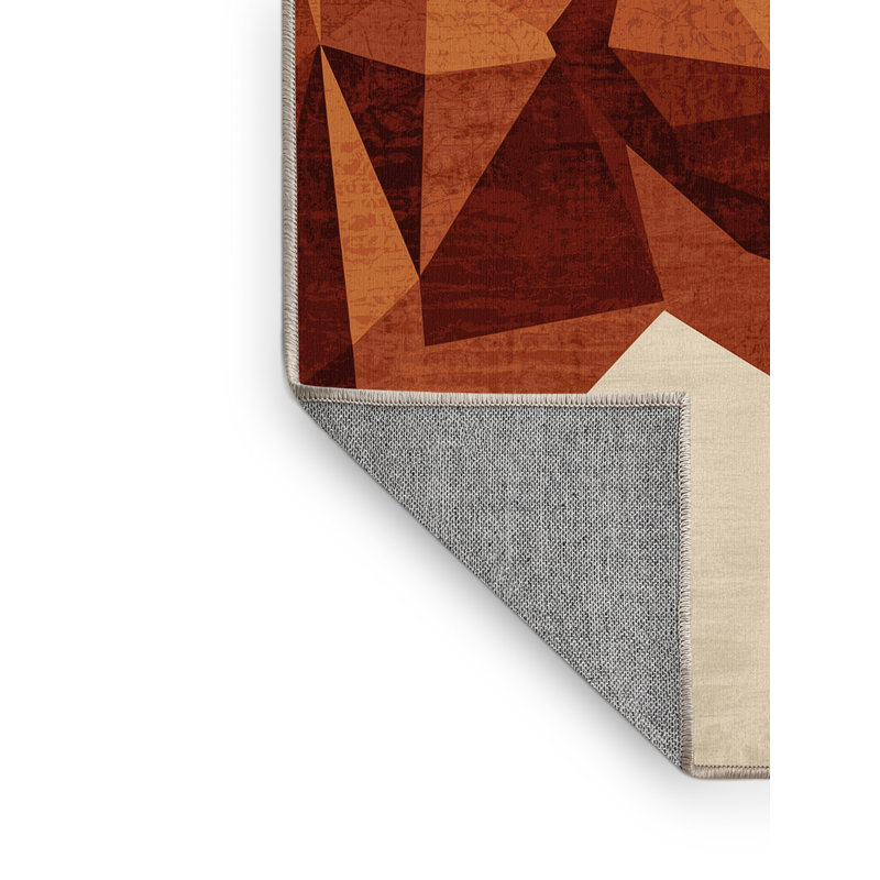 Machine Washable Orlena Rustic Geometric Rug in Beige – Beige Binding, 5 x 7
