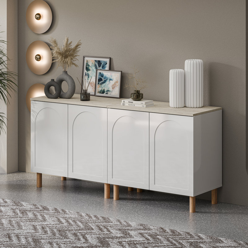 Sideboard, White/Traverten, Set of Two 