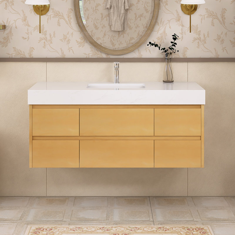 Meuble-lavabo mural simple 48 po avec plateau en marbre