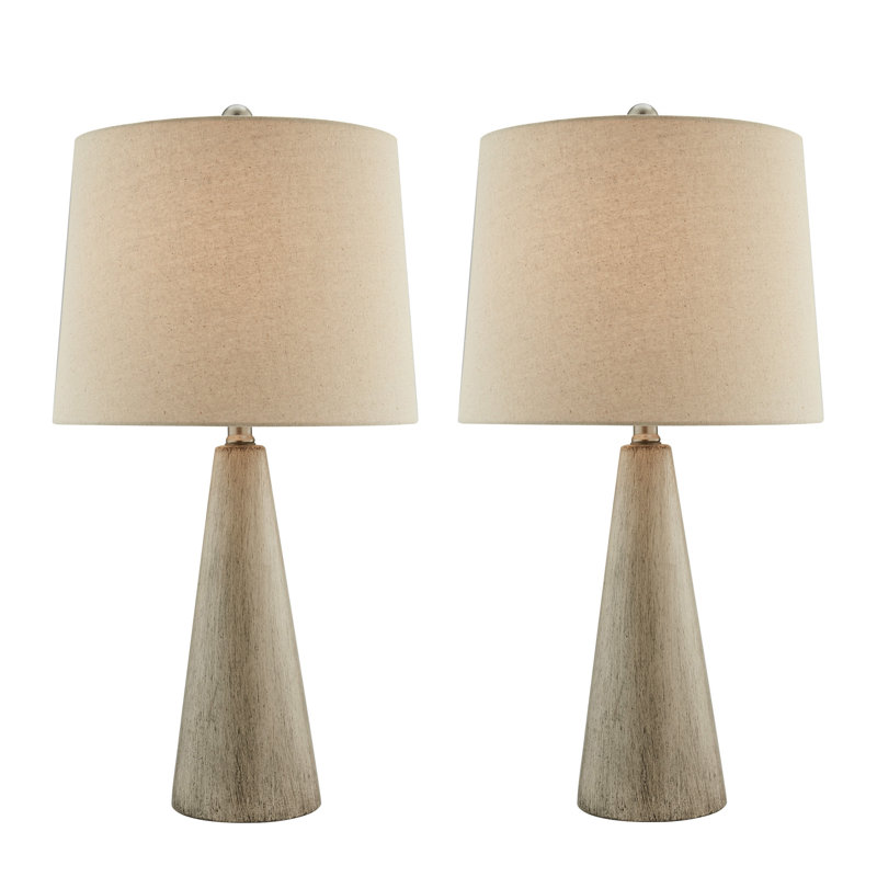 Lampe de table en céramique Prescott, Gruau, Bois naturel