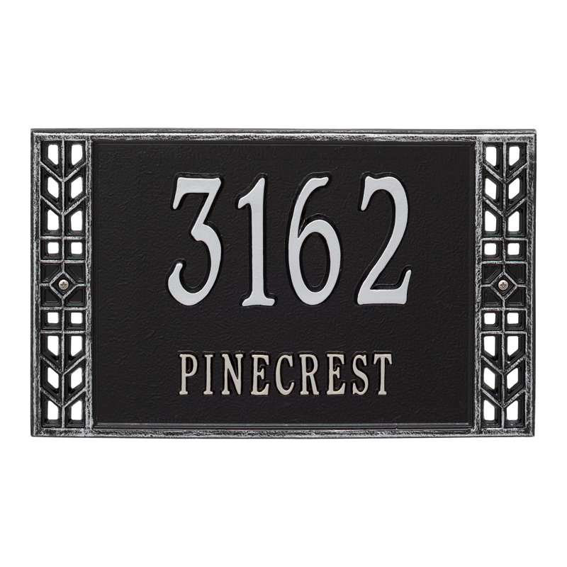 Plaque d'adresse murale standard personnalisée à 2 lignes Boston, Noir / argent, Oui