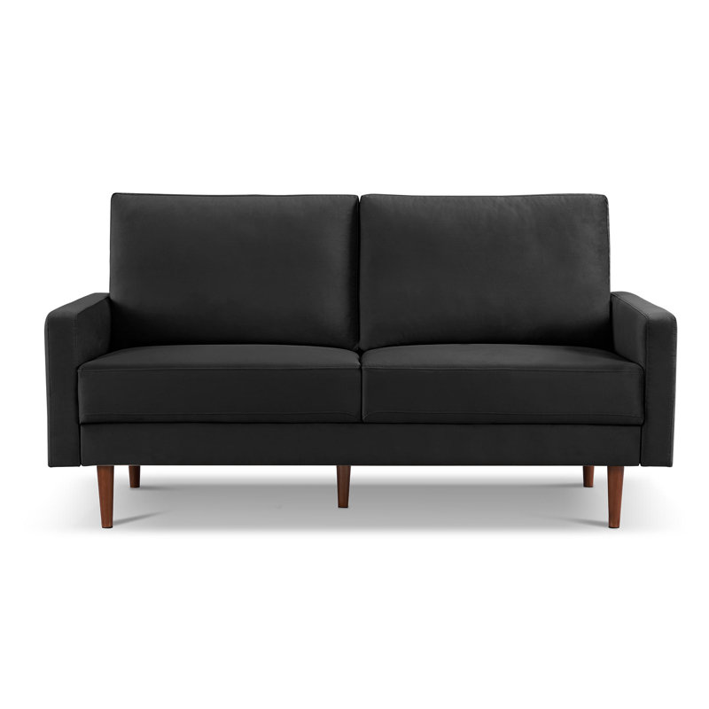 Ellmer Velvet Loveseat, Black Velvet, 36.4" H x 68.9" W x 31.5" D